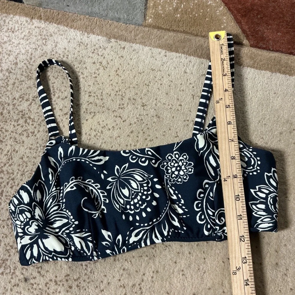Seafolly Floral Bralette Bikini Top Womens 12 Navy White Striped Straps Swimwear